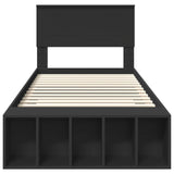 Bed Frame with Shelf Manual Black 90 x 200 cm Engineered Wood 3408411