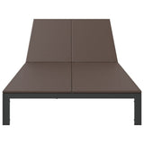 ZNTS Sunbed with Cushions and Wheels 2-Person Brown Poly Rattan 42004132