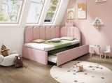 Upholstered Daybed with Pull-Out Bed, Crown-shaped Trundle Bed, 3FT Single Sofa Bed 90 x 190 cm, N601P431271P