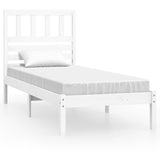 ZNTS Bed Frame White 90x190 cm Single Solid Wood Pine 3100989