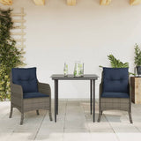 3 Piece Garden Dining Set with Cushions Grey Poly Rattan 3212004
