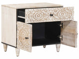 Bed cabinet with Drawer White 50 x 33 x 60 cm Solid Mango Wood 4018379