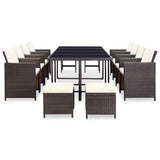13 Piece Outdoor Dining Set with Cushions Poly Rattan Brown 42603