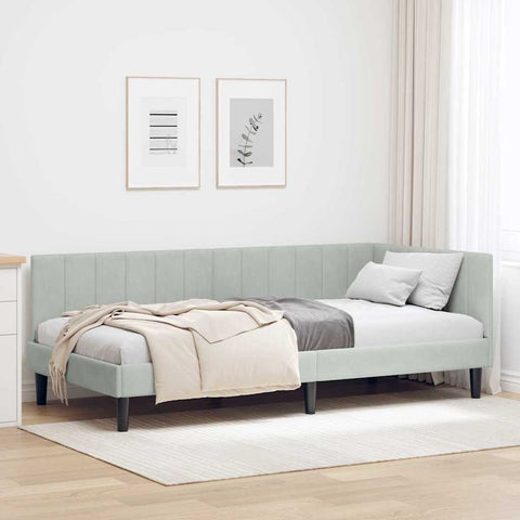 Corner Bed Frame with Headboard Light grey 100 x 200 cm Velvet 42016358
