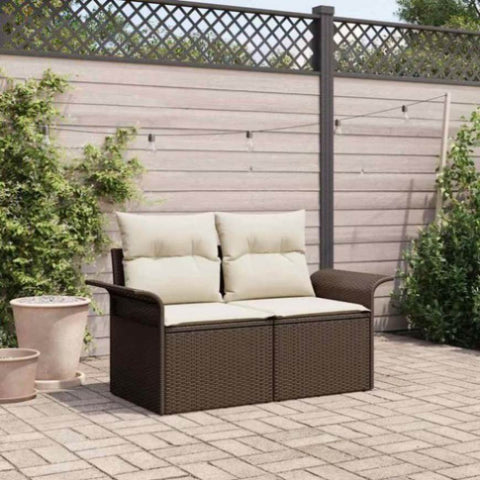 Garden Sofa with Cushion Brown 141 x 62 x 69cm Poly Rattan 42006703