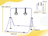Adjustable Height, Foldable Kids Gymnastics Bar w/ Non-slip Rubber Floor Rings, for 3 Years, Purple T3398P378983
