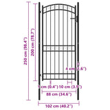 Fence Gate with Arched Top Steel 100x200 cm Black 146372