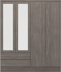 ZNTS Nevada 4 Door 2 Drawer Mirrored Wardrobe 100-101-130