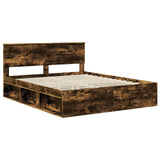 Bed Frame Smoked Oak 160 x 200 cm Solid Pine Wood 3410577