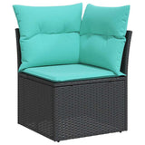 5 Piece Garden Sofa Set with Cushions Black Poly Rattan Acacia 3326088
