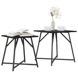 ZNTS Side Table Set of 2 - Black Oak Engineered Wood and Metal 869726