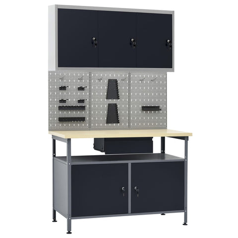 Workbench with Three Wall Panels and One Cabinet 3053437