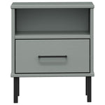 ZNTS Bedside Cabinet with Metal Legs Grey Solid Wood Pine OSLO 350971