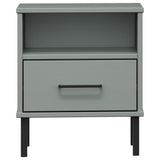 ZNTS Bedside Cabinet with Metal Legs Grey Solid Wood Pine OSLO 350971