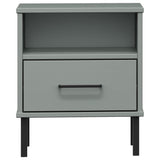 Bedside Cabinet with Metal Legs Grey Solid Wood Pine OSLO 350971