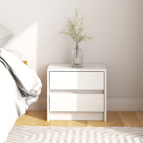 ZNTS Bedside Cabinet White 40x30.5x35.5 cm Solid Pine Wood 808075