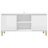 TV Cabinet & Solid Wood Legs High Gloss White 103.5x35x50 cm 805965
