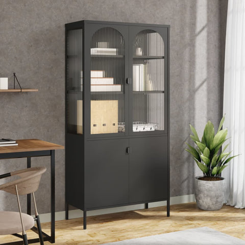 Highboard Black 90x40x180 cm Glass and Steel 353000