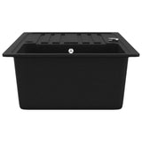 ZNTS Granite Kitchen Sink Single Basin with Drainer Reversible Black 141669