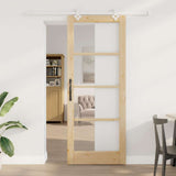 Sliding Door Natural 83 x 211 cm Solid Pine Wood and Glass 3332223
