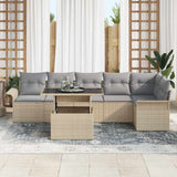 Garden Sofa Set with Cushion 7 pcs Beige Poly Rattan 3348296