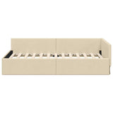 Corner Bed Frame with Headboard Cream 90 cm x 200 cm Velvet 42016049