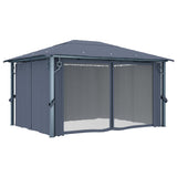 ZNTS Gazebo with Curtain&LED String Lights 4x3 m Anthracite Aluminium 3070336