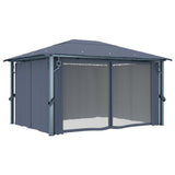 Gazebo with Curtain&LED String Lights 4x3 m Anthracite Aluminium 3070336