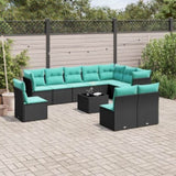 11 Piece Garden Sofa Set with Cushions Black Poly Rattan 3217807