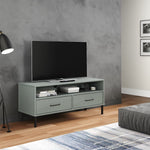 TV Cabinet with Metal Legs Grey Solid Wood Pine OSLO 351025