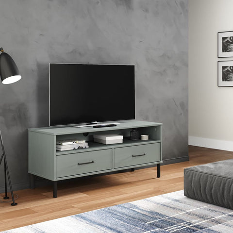 TV Cabinet with Metal Legs Grey Solid Wood Pine OSLO 351025
