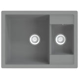 Kitchen Sink with Overflow Hole Double Basins Grey Granite 147086