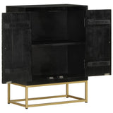 Sideboard with 2 Doors Black&Gold 55x30x75 cm Solid Wood Mango 352042