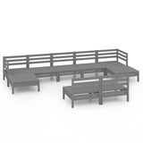 9 Piece Garden Lounge Set Grey Solid Wood Pine 3083356