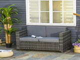 Rattan Sofa, 2 Seater Garden Furniture with Soft Padded Cushion and Armrests, Wicker Garden Loveseat T3398P314099