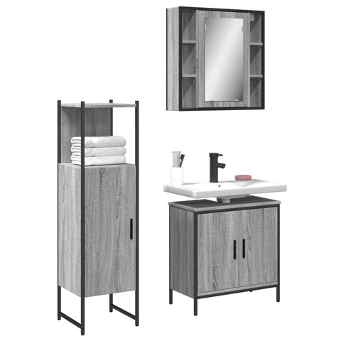 ZNTS 3 Piece Bathroom Cabinet Set Grey Sonoma Engineered Wood 3214763