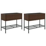 Garden Planters with Shelf 2 pcs Brown 90x40x75 cm Poly Rattan 3210508