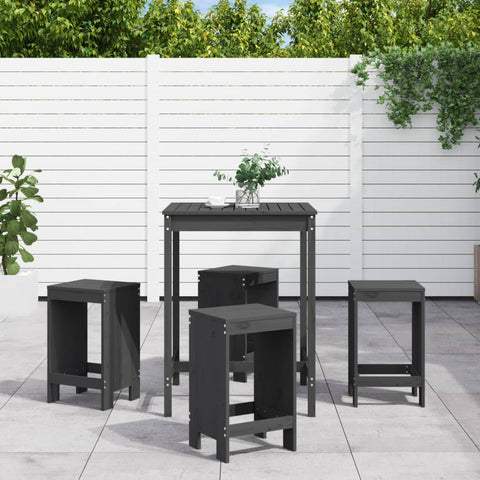 5 Piece Garden Bar Set Grey Solid Wood Pine 3157741
