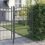 Fence Gate with Spear Top with Lock Grey 103 x 150 cm Steel 42009040