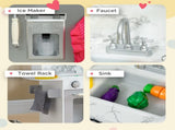 Toy Kitchen with Lights, Sounds, Apron and Chef Hat, Ice Maker, Microwave, for Ages 3-6 Years T3398P348126