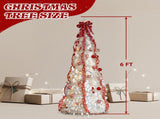 6 FT Fully Decorated Pre-lit Christmas Tree, Pop Up Artificial Xmas Tree with 100 Warm Lights and 42562469