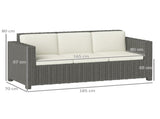 3 Seater Rattan Sofa All-Weather Wicker Weave Metal Frame Chair with Fire Resistant Cushio-Cream T3398P323866