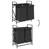 Laundry Basket 2 Compartments with Shelf Black Oak 859065