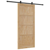 Sliding Door Natural and Black 93 x 211 cm Solid Pine Wood 3333376