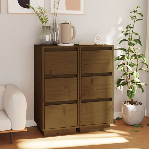 Sideboards 2 pcs Honey Brown 32x34x75 cm Solid Wood Pine 813372