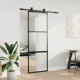 Sliding Door with Hardware Set Black 76x205 cm Tempered Glass 3375913
