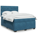 ZNTS Box Spring Bed with Mattress Blue 140x190 cm Velvet 3290916