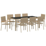 Garden Dining Set 9 pcs Beige Poly Rattan 3365401