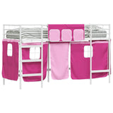 Kids'Loft Bed Frame with Curtains White and Pink 100 x 190 cm 42020826