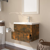 Sink Cabinet with Built-in Basin Smoked Oak Engineered Wood 3152867